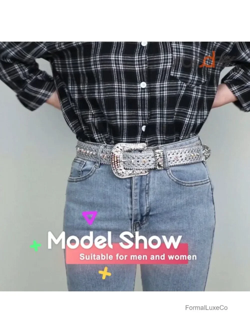 Western Rhinestone Crystal Studded Faux Leather Belt Luxury